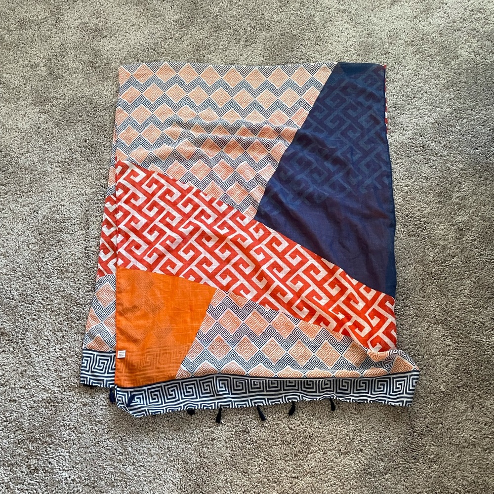 Orange and blue multi pattern scarf